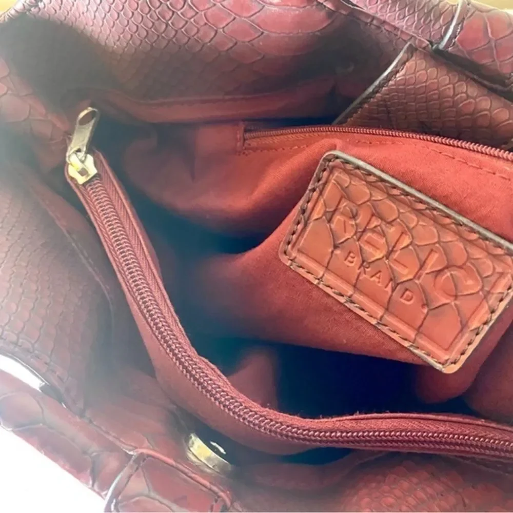 Relic Burgundy Crocodile Embossed Leather Shoulder Purse